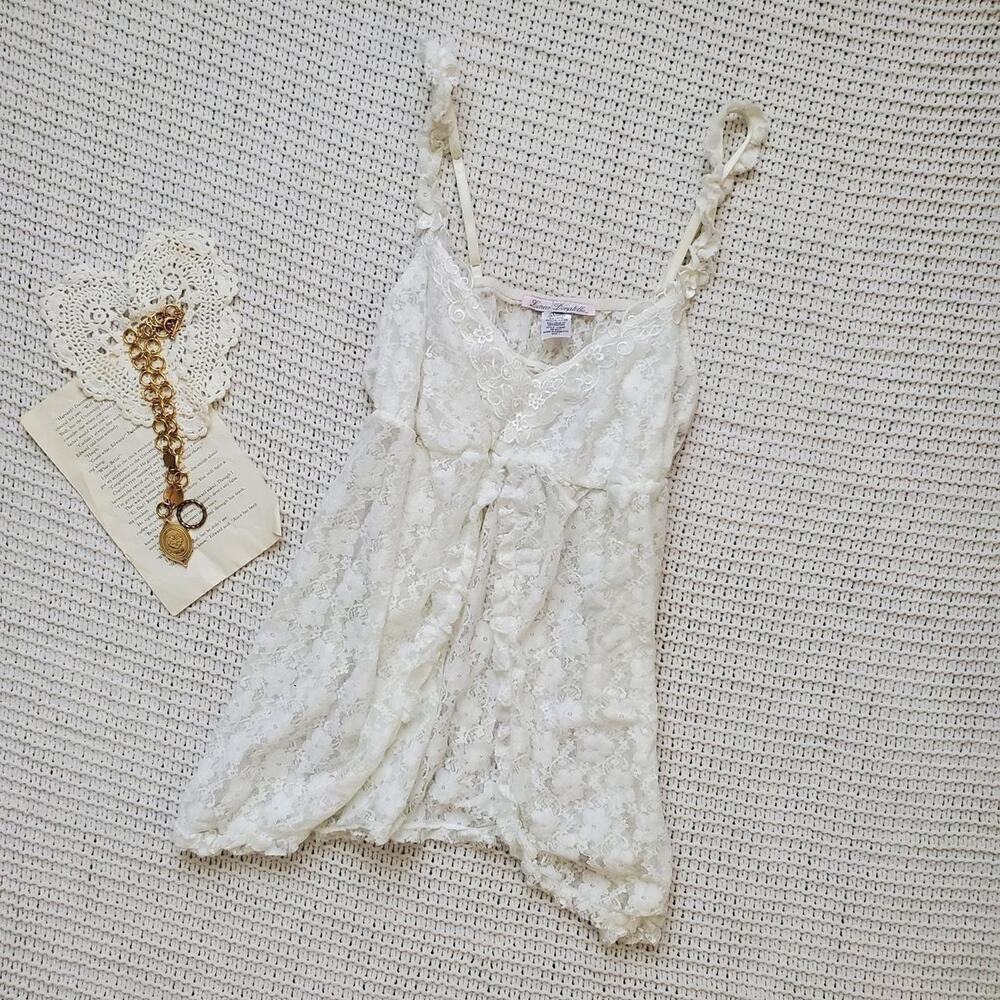 Vintage sheer lace babydoll style open front fairy tank top